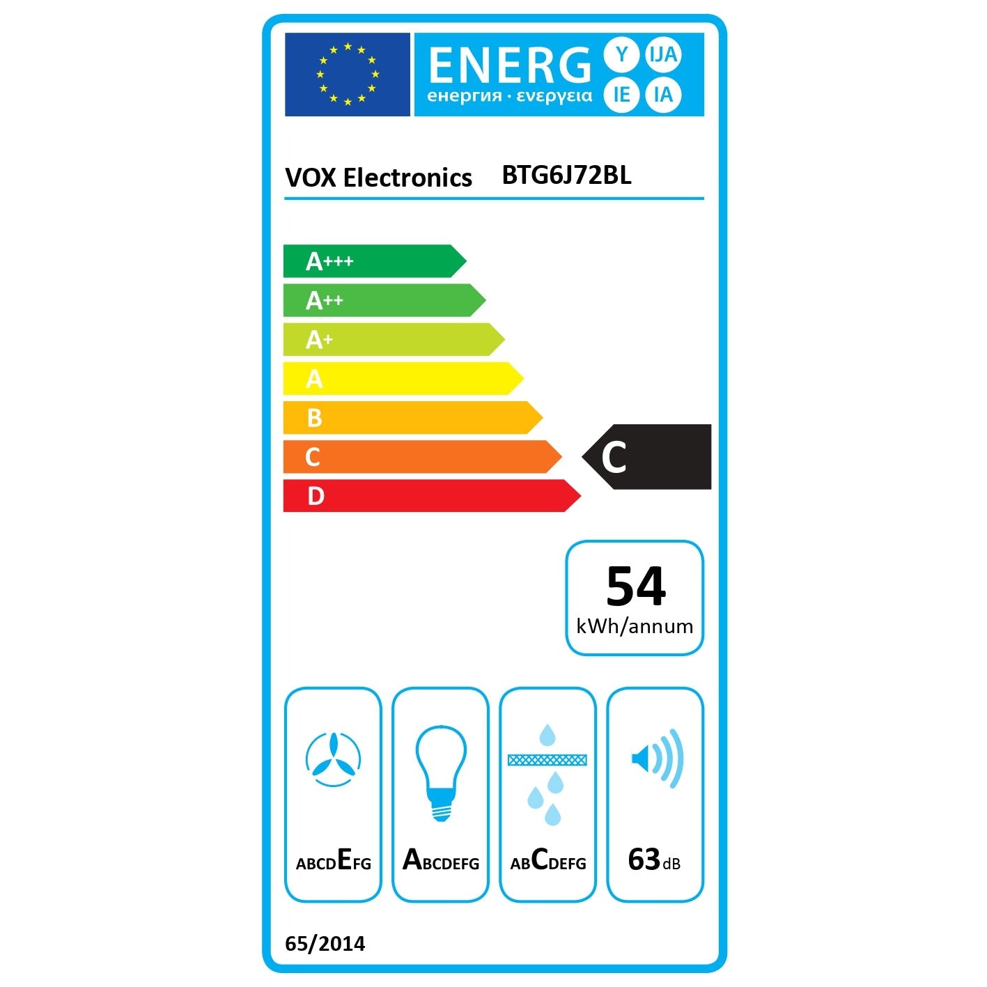 Exaustor Vox BTG6J72BL | 423,6m³/h, LED, TouchControl