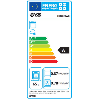 Fogão Elétrico VOX EHT6020WG | 65L, 4 Discos, Classe A