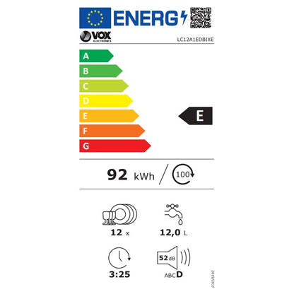 Máquina de Lavar Loiça Vox LC12A1EDBIXE | 12 Talheres, 52dB, Classe E