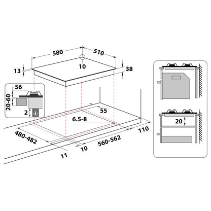Placa a Gás Indesit THP 642 IX/I | 4 Queimadores, 59cm, Aço Inox