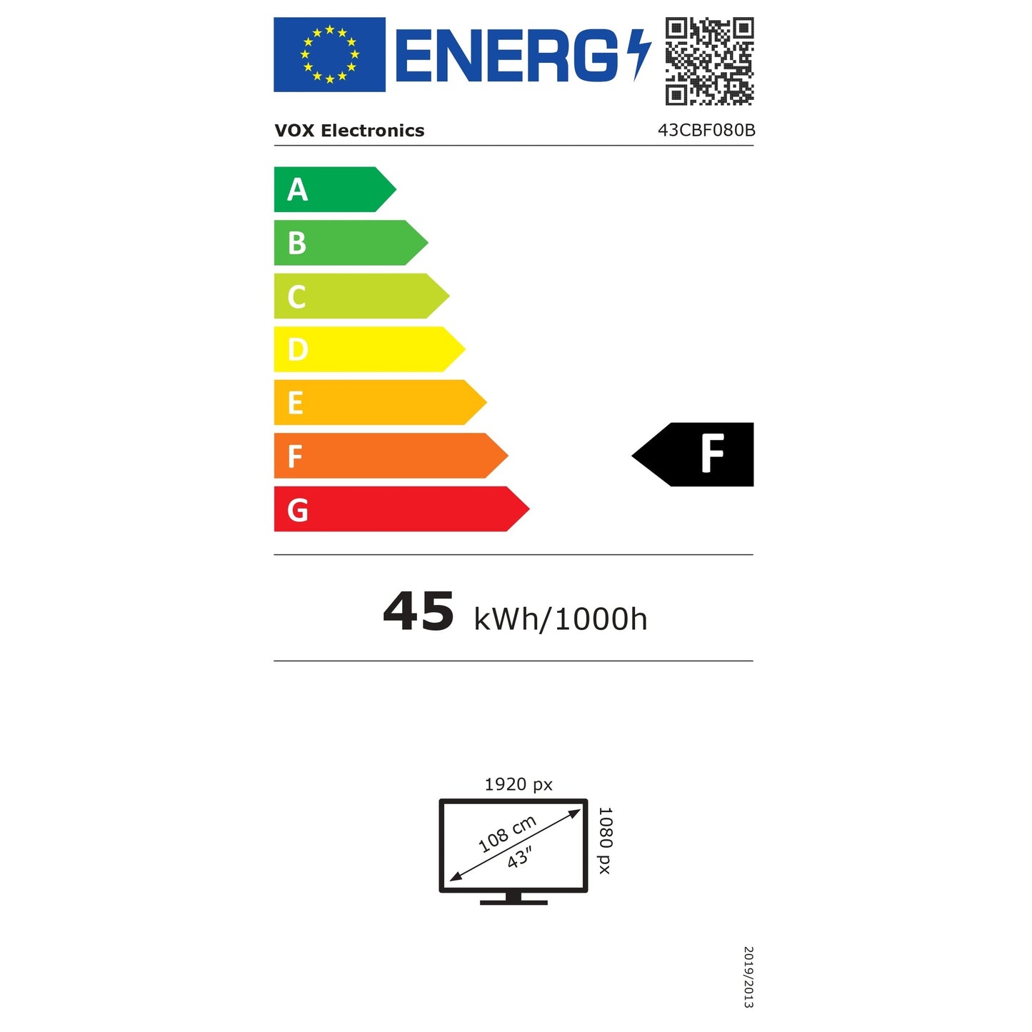 TV Vox 43CBF080B | 43", Full HD, DVBT2/C/S2