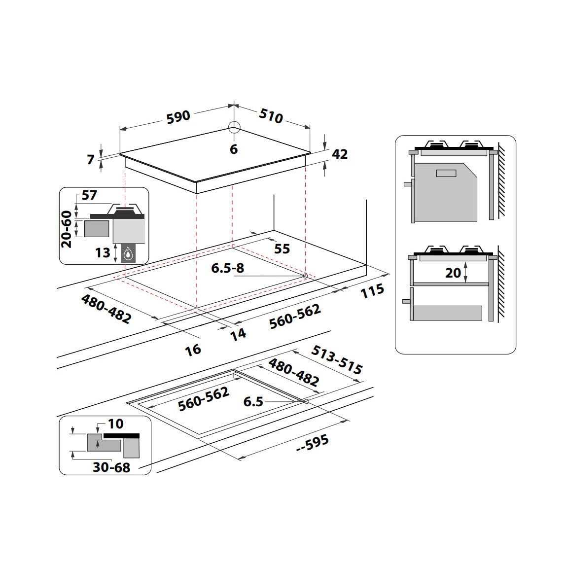 Placa a Gás Indesit Ing 61t/bk1 | 4 Queimadores, Vidro Preto, 7.3 kW
