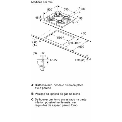 Placa a Gás Balay 3ETG464SB | 4 Queimadores, Vidro, GasStop